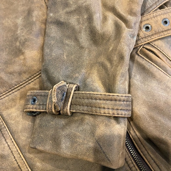Leather Jacket Beige Brown Vintage Lined Large Belted Soft Motorcycle - Picture 7 of 9